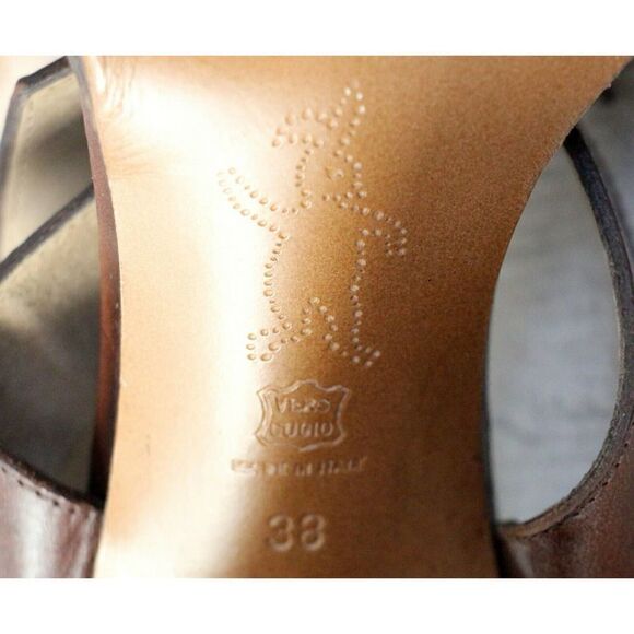 Marni BROWN GENUINE LEATHER SUEDE 4.5" HEEL WOMEN'S SANDALS SLINGBACK Sz 38 - Picture 9 of 9